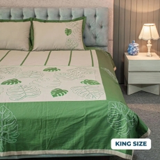 Evergreen Elegance Bedsheet (Hand-Stitched Design)